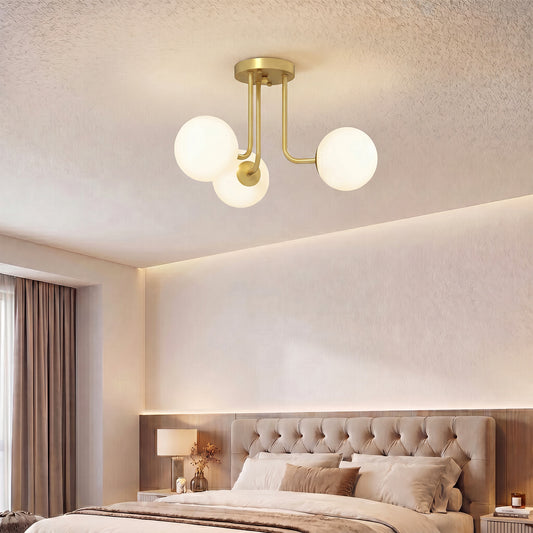 LED Ceiling Light with Globe Shades, Modern 3-Light Ceiling Light with G9 Sockets for Living Room, Bedroom, Dining Room, Bulbs Not Included, Gold Tone