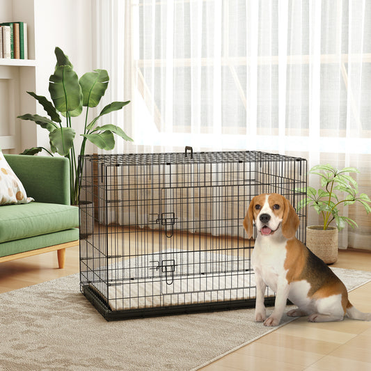 PawHut Foldable Dog Crate with 2 Doors with Tray, Soft Cushion, for Extra and Large Dogs, 106 x 71.5 x 76 cm, Black