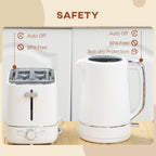 Kettle and Toaster Set, 1.7L 3000W Fast Boil Kettle & 2 Slice Toaster Kitchen Set with 6 Level Browning Controls, Defrost, Reheat, White