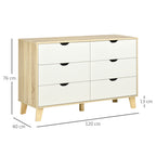 HOMCOM Bedroom Chest of Drawers, Wide 6-Drawer Dresser, Storage Drawer Unit with Wood Legs for Living Room, White and Light Brown