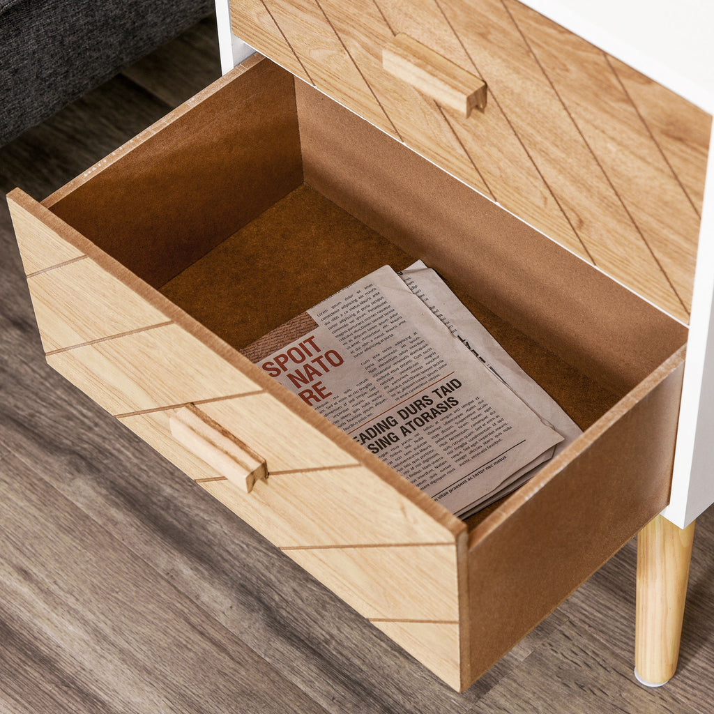 HOMCOM 2 Drawers Bedside Table with Pine Legs, Bedroom Wooden Storage Cabinet, Natural