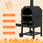 Outsunny Steel 3-Tier Outdoor Pizza Oven Charcoal BBQ Grill, Black
