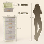 HOMCOM Chest of Five Fabric Drawers - Natural Wood Finish