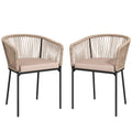 Outsunny Garden Chairs Set of 2, Rattan Garden Dining Chairs with String Back Armrests, Cushions, Natural Wood Finish