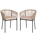 Outsunny Garden Chairs Set of 2, Rattan Garden Dining Chairs with String Back Armrests, Cushions, Natural Wood Finish