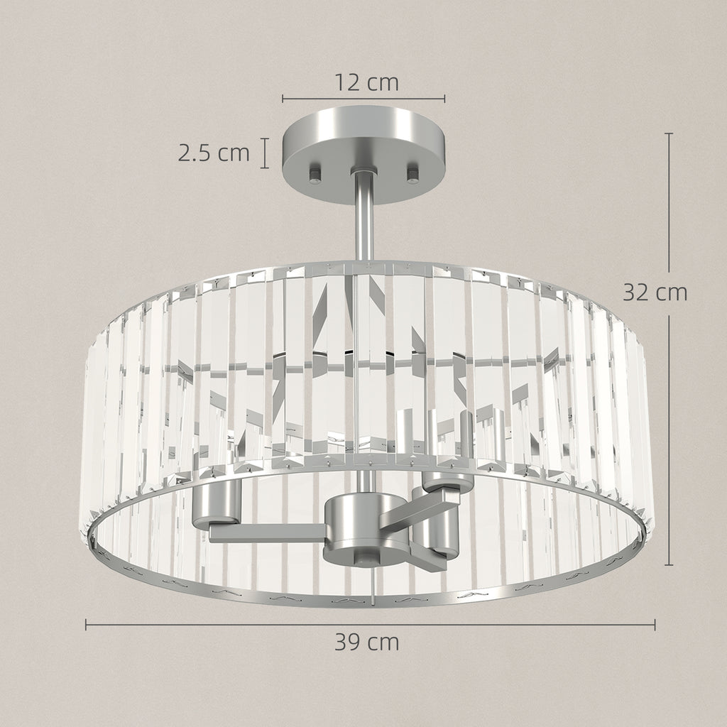 Crystal Ceiling Light Fixture, Semi Flush Mount Modern Crystal Chandelier Ceiling Light for Living Room, Bedroom, Hallway, Dining Room, E14 Base 3-Lights, Bulbs Not Included, Silver Tone