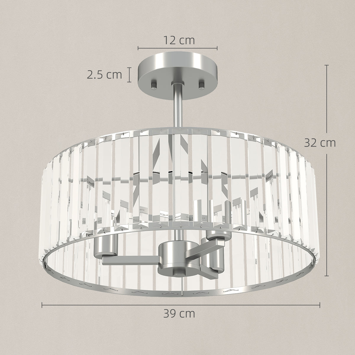 Crystal Ceiling Light Fixture, Semi Flush Mount Modern Crystal Chandelier Ceiling Light for Living Room, Bedroom, Hallway, Dining Room, E14 Base 3-Lights, Bulbs Not Included, Silver Tone
