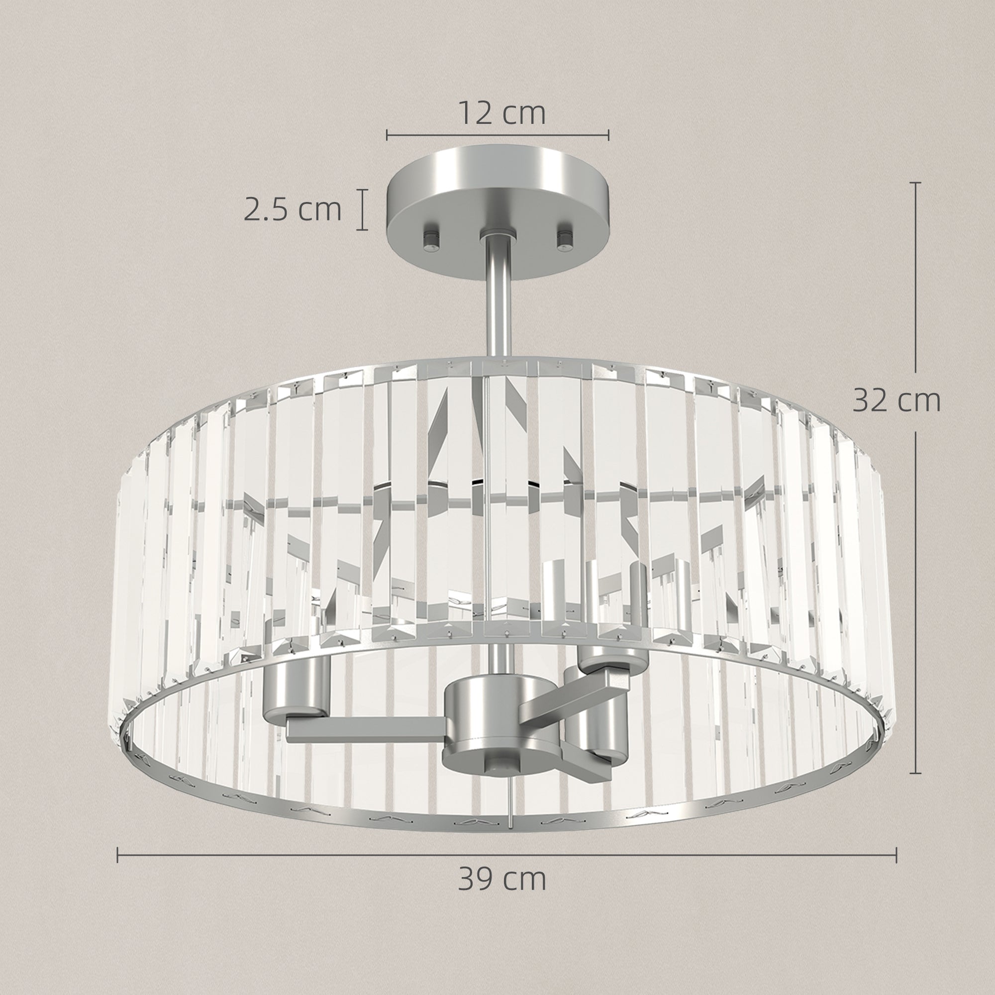 Crystal Ceiling Light Fixture, Semi Flush Mount Modern Crystal Chandelier Ceiling Light for Living Room, Bedroom, Hallway, Dining Room, E14 Base 3-Lights, Bulbs Not Included, Silver Tone