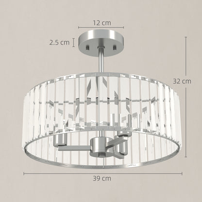 Crystal Ceiling Light Fixture, Semi Flush Mount Modern Crystal Chandelier Ceiling Light for Living Room, Bedroom, Hallway, Dining Room, E14 Base 3-Lights, Bulbs Not Included, Silver Tone