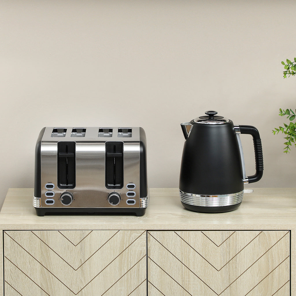 Stainless Steel Panel Kettle and Toaster Set - Black