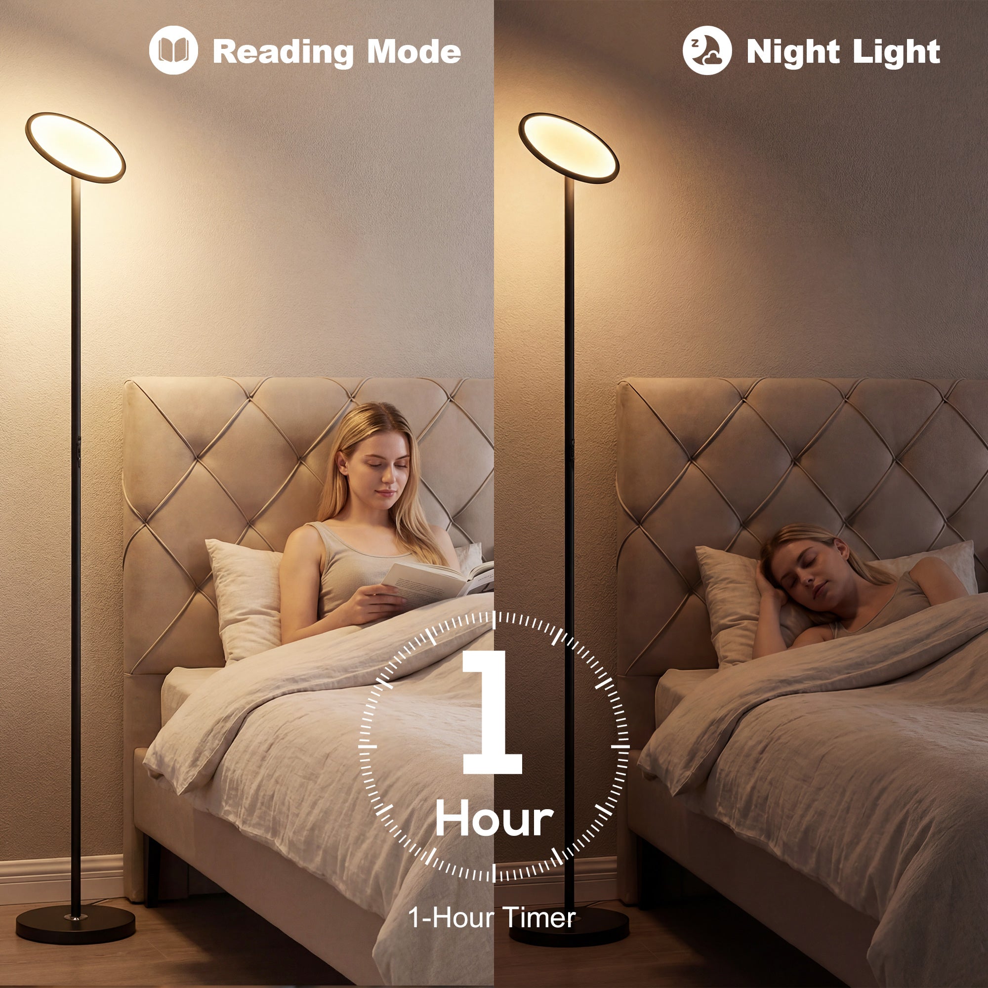 Uplighter Floor Lamp with Tuya App and Music Sync, Standing Lamp with Adjustable Head for Living Room Bedroom, Black