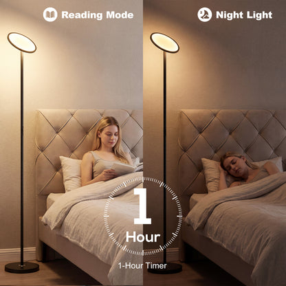 Uplighter Floor Lamp with Tuya App and Music Sync, Standing Lamp with Adjustable Head for Living Room Bedroom, Black