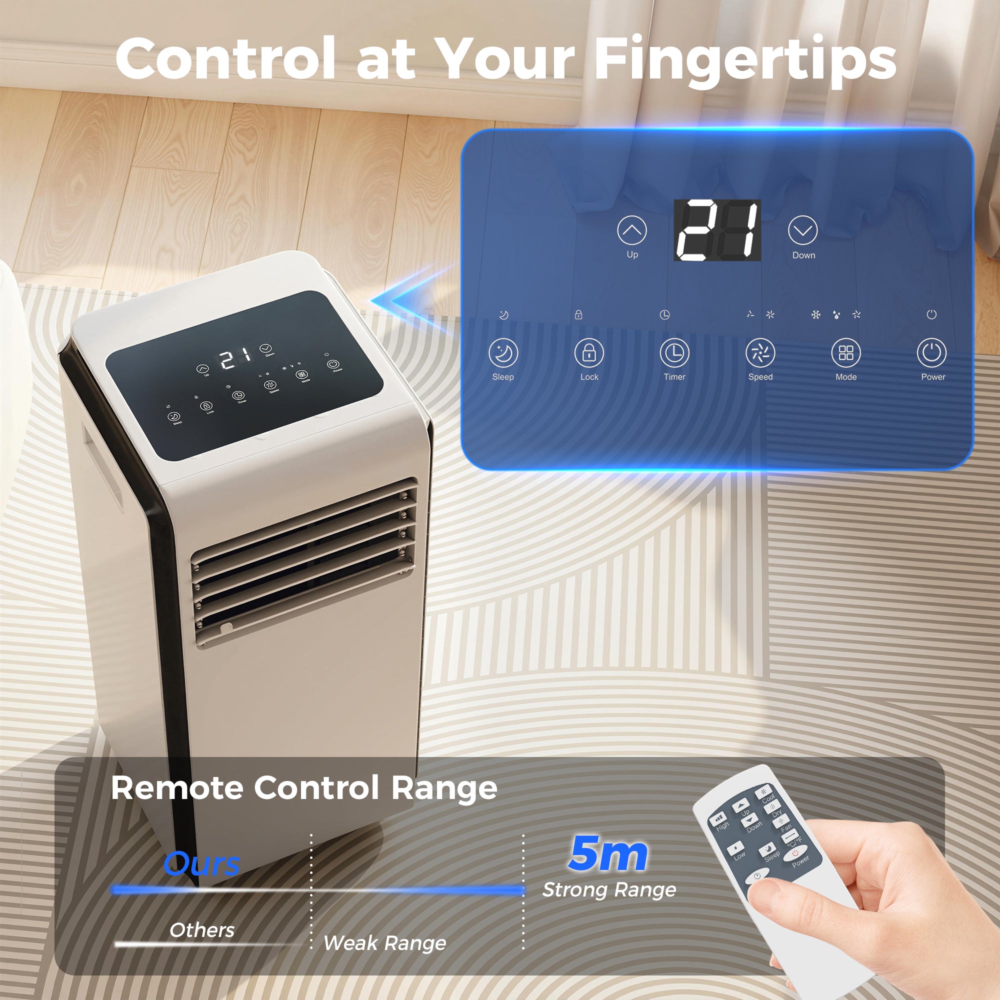 Portable Air Conditioner 9000 BTU, 4-in-1 Air Conditioning Unit with Cooling, Dehumidifier, Fan, Sleep Mode, White
