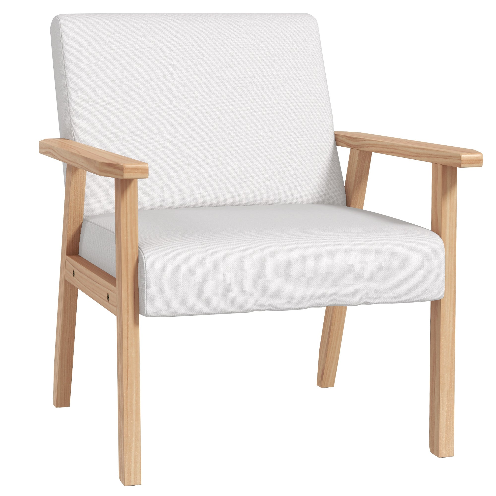 HOMCOM Modern Armchair, Linen Upholstered Accent Chair with Solid Wood Legs and Wide Seat, Padding Lounge Chair for Living Room Bedroom Office, Cream White
