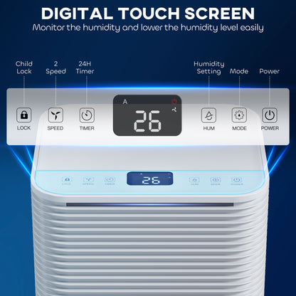 10L/Day Dehumidifier with 2L Water Tank, Laundry Drying, Automatic Humidity Sensor, Electric Portable Dehumidifier with 24H Timer, 3 Modes for Home Damp, Mould and Condensation