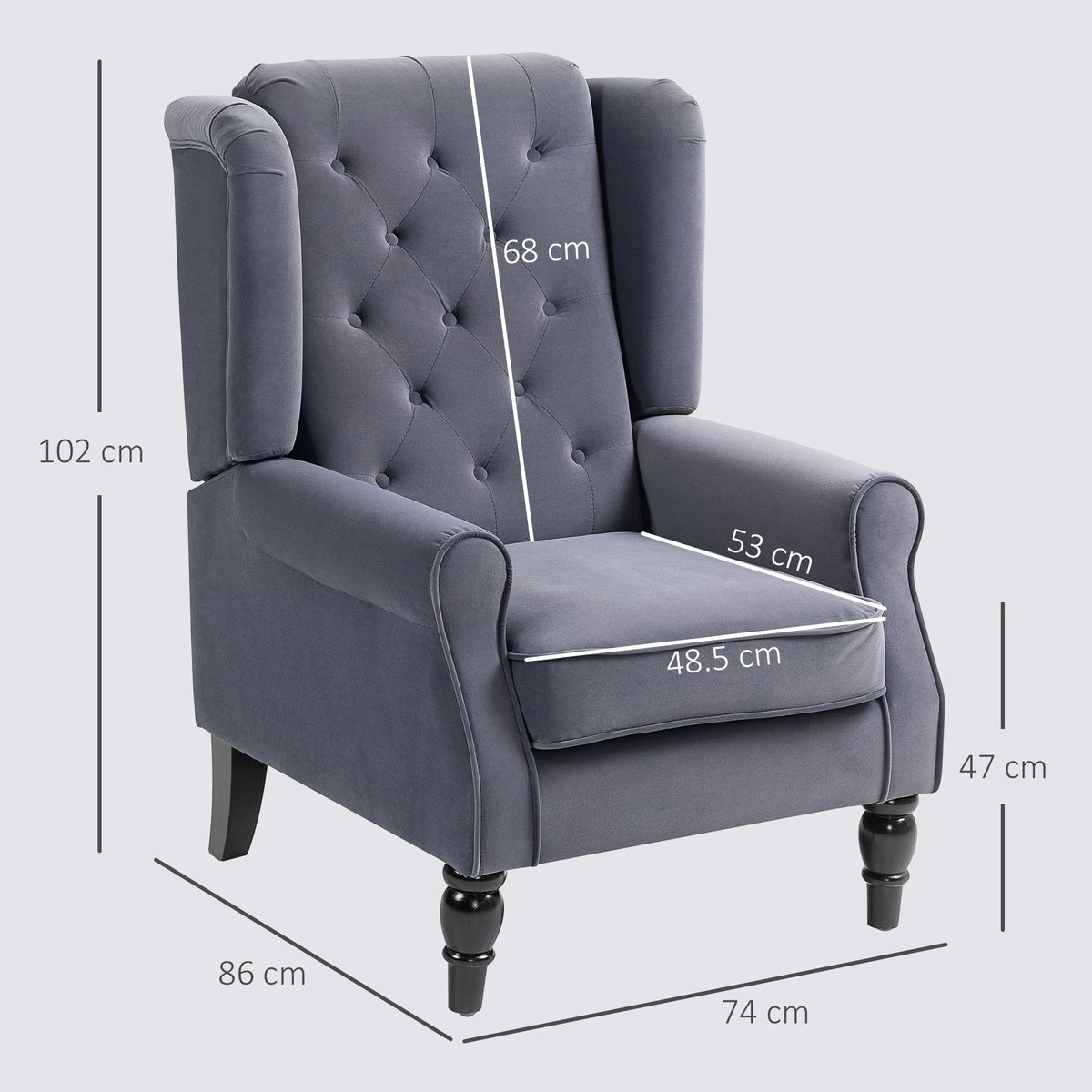 Wingback Accent Chair, Retro Upholstered Button Tufted Occasional Chair for Living Room and Bedroom, Charcoal Grey