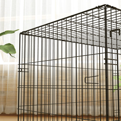 PawHut Foldable Dog Crate with 2 Doors with Tray, Soft Cushion, for Large Medium Dogs, 90 x 58 x 62, Black