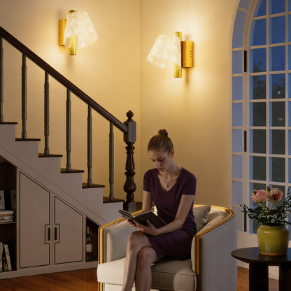 Led Wall Lamp 2 Pack, 5W Modern Indoor Starry Wall Light, Colour Temperature Adjustable 3000K/4000K/6500K, for Bedroom, Living Room, Hallway, Stairs, Gold Tone