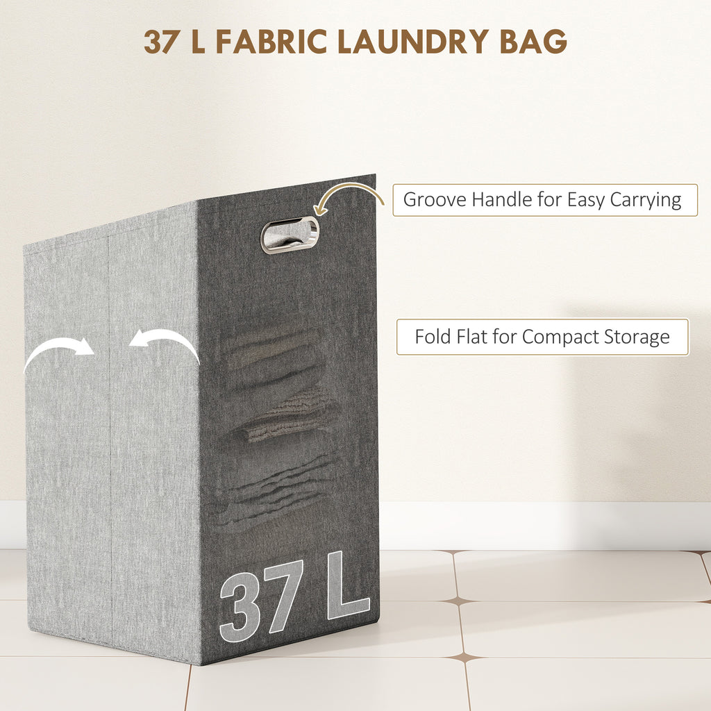 HOMCOM Bamboo Laundry Cabinet with Slatted Door, Bathroom Cabinet with Tilt-Out Hamper and Removable Liner Bag, 40 x 30D x 95 cm, Natural Wood Finish