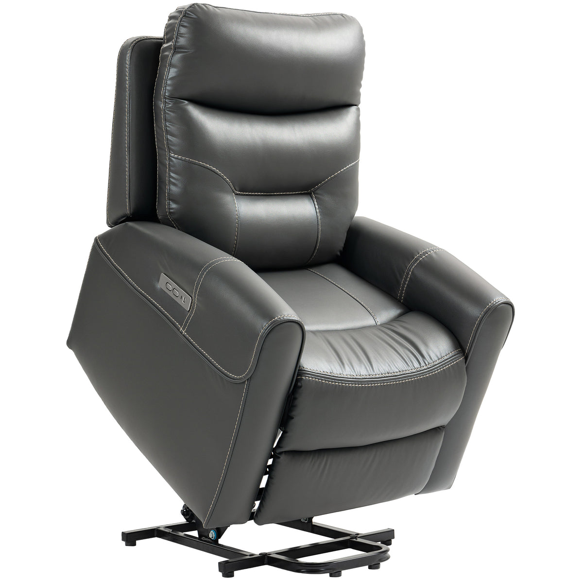 Power Lift Recliner Chair for Elderly, Overstuffed Faux Leather Riser and Reclining Chair with USB A+C Ports, Recliner Armchair for Living Room, Charcoal Grey