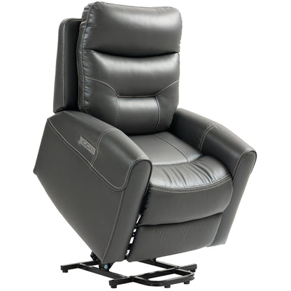 Power Lift Recliner Chair for Elderly, Overstuffed Faux Leather Riser and Reclining Chair with USB A+C Ports, Recliner Armchair for Living Room, Charcoal Grey
