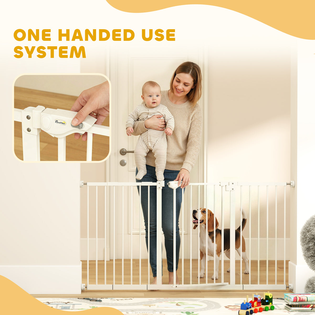PawHut Adjustable Safety Gate w/ Three Extensions, Four Adjustable Screws, White