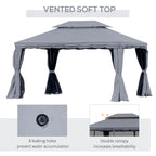 Outsunny 3 x 4m Aluminium Garden Gazebo, Marquee Canopy Shelter Pavilion Party Tent with Nets and Curtains for Garden and Deck, Dark Grey
