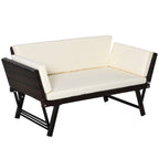 Outsunny 2-Seater 2-in-1 Rattan Convertible Sofa Daybed, Brown
