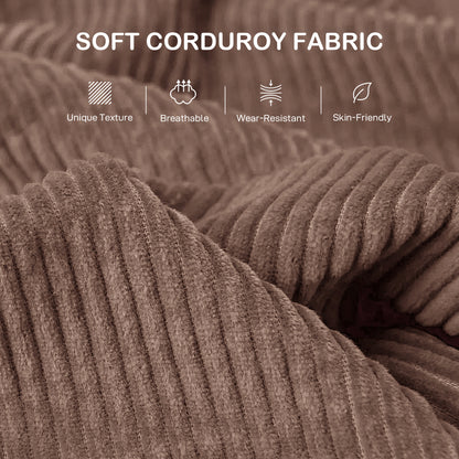 Modern 3 Seater Sofa with Spring Cushion, 212 cm Fabric Jumbo Cord Sofa Couch with 2 Scatter Cushions, Upholstered Corduroy Settee for Living Room, Bedroom, Home Office, Coffee