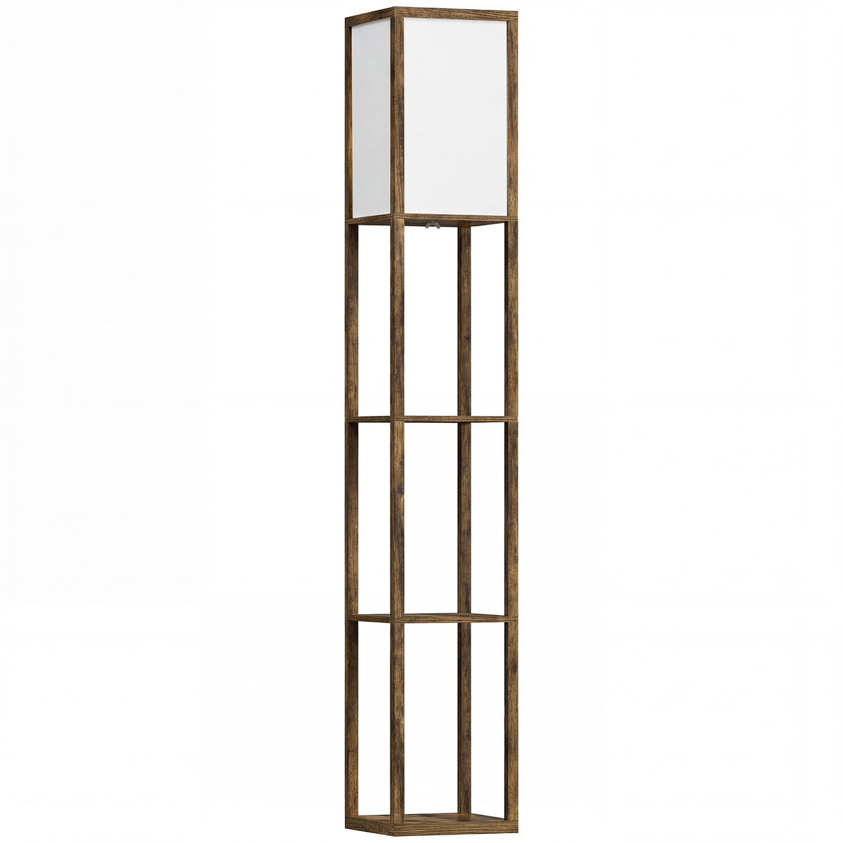 3-Tier Floor Lamp with Shelves and Storage, Modern Corner Standing Lamp with Lampshade, Reading Light with Foot Switch for Living Room, Bedroom, Home Office, Bulb not Included, Brown