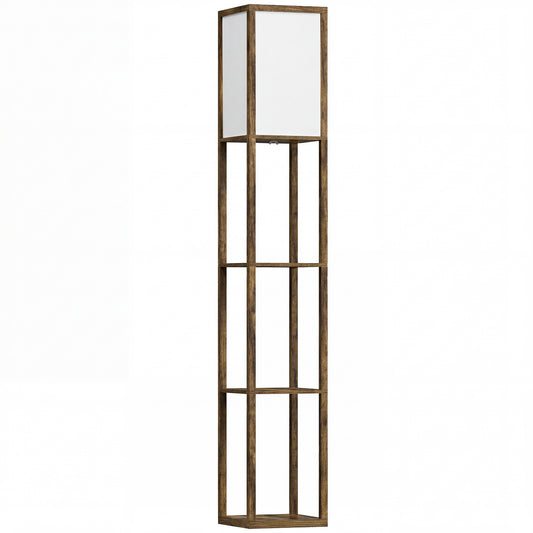 3-Tier Floor Lamp with Shelves and Storage, Modern Corner Standing Lamp with Lampshade, Reading Light with Foot Switch for Living Room, Bedroom, Home Office, Bulb not Included, Brown