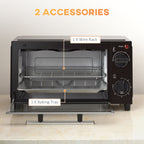 Mini Oven, 9L Countertop Electric Grill, Toaster Oven with Adjustable Temperature, Timer, Dishwasher Safe Baking Tray and Wire Rack, 750W, Black