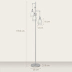 3-Light Floor Lamp, 170cm Industrial Dimmable Standing Lamp with Steel Wire Cage Lampshades for Living Room, Bedroom, Dining Room, Study, Bulb Not Included, Silver Tone