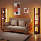 RGB LED Floor Lamp with Shelves, Modern Dimmable Standing Lamp with Remote Control, Adjustable Brightness & Speed for Living Room, Bedroom, Office, Brown