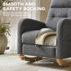 HOMCOM Upholstered Rocking Chair Retractable Footrest Rocker Chair High Back for Living Room Grey