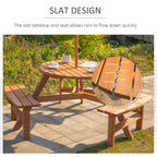 Outsunny Wooden Garden Dining Set, 6 Seater Round Dining Picnic Table with Matching Bench, Garden Furniture Set with Parasol Hole for Outdoor Patio Party and Family Gatherings, Brownish Red