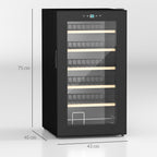 24 Bottle Wine Fridge, 65 Litre Capacity, 43cm Freestanding Wine Cooler Fridge with Glass Door, LED Light, Digital Touch Screen, Temperature Control, Black