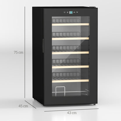 24 Bottle Wine Fridge, 65 Litre Capacity, 43cm Freestanding Wine Cooler Fridge with Glass Door, LED Light, Digital Touch Screen, Temperature Control, Black