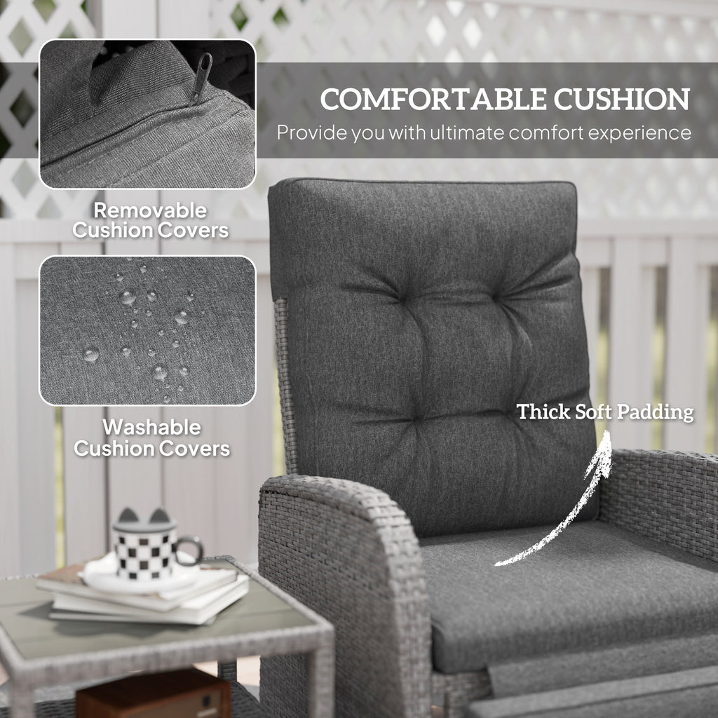 Outsunny 2 Seater Patio Rattan Wicker No Installation Chaise Lounge Sofa Set w/ Cushion for Patio Garden Porch, Grey