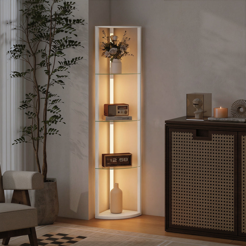 LED Floor Lamp with Shelves, Dimmable Standing Lamp with Foot Switch for Living Room, Bedroom, White