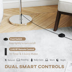 Floor Lamp with Remote, Height Adjustable Standing Lamp with Linen Shade, Dimmable with 3000K-6000K Adjustable Colour Temperatures, Foot Switch for Living Room Bedroom Office, Silver Tone