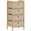 HOMCOM Chest of Drawers, 4 Fabric Drawers Narrow Dresser with Bamboo Frame, Cream White