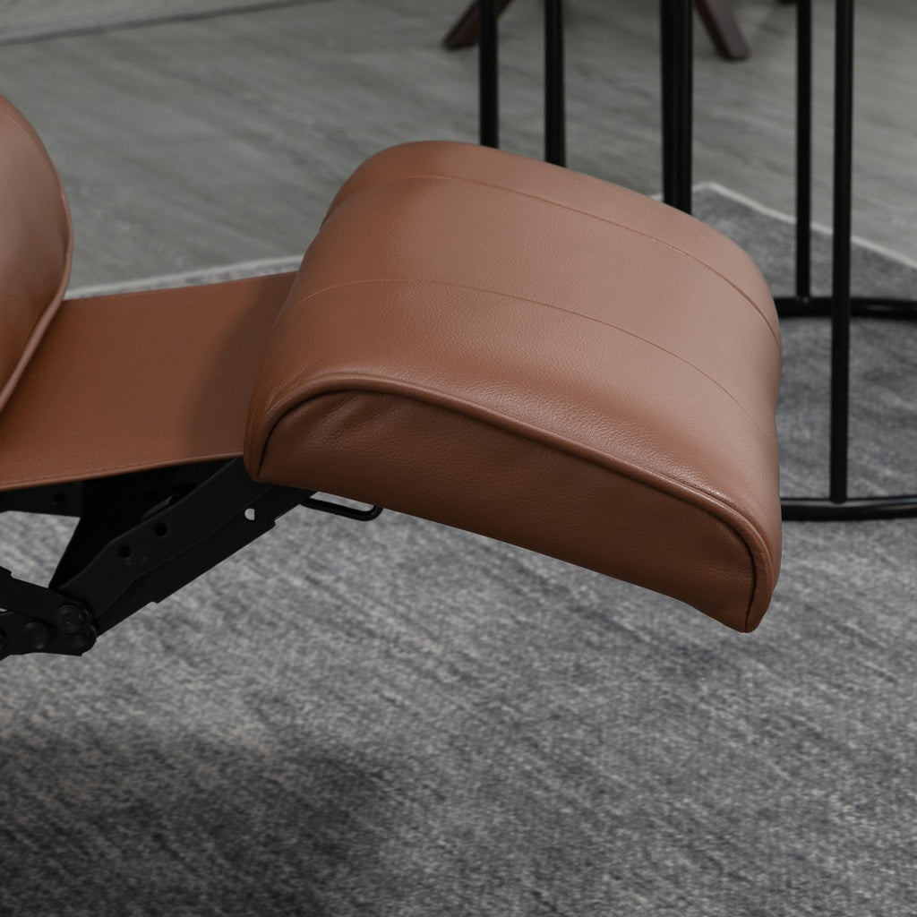 HOMCOM Faux Leather Armchair, with 145° Reclining Back and Footrest - Brown