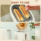 Kettle and Toaster Set, 1.7L 3000W Fast Boil Kettle & 2 Slice Toaster Kitchen Set with 7 Level Browning Controls, Defrost, Reheat, Boil-dry Protection, Cream White