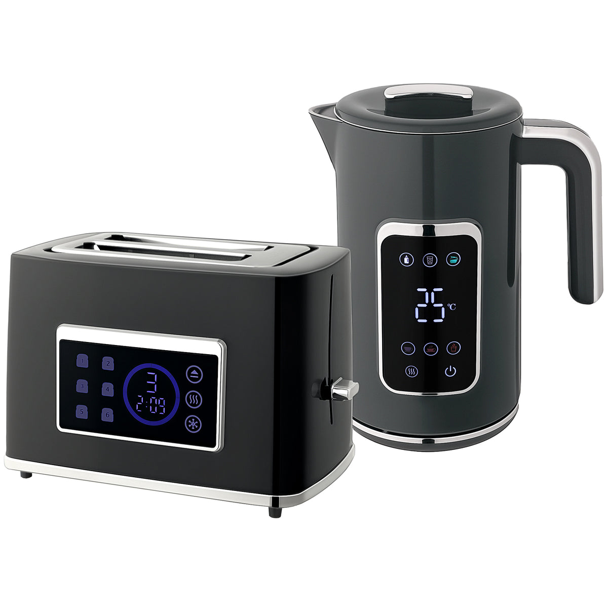 Touch Screen Kettle and Toaster Set - Grey