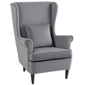 HOMCOM Modern Accent Chair with High Backrest and Pillow, Velvet-Feel Fabric Reading Chair with Solid Wood Legs, Grey
