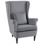 HOMCOM Modern Accent Chair with High Backrest and Pillow, Velvet-Feel Fabric Reading Chair with Solid Wood Legs, Grey