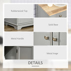 HOMCOM Sideboard with Rubberwood Top and Independent Storage Shelves for Dining Room, Kitchen - Grey