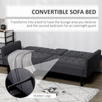 HOMCOM Three-Seater Sofa Bed, with Cupholders - Grey