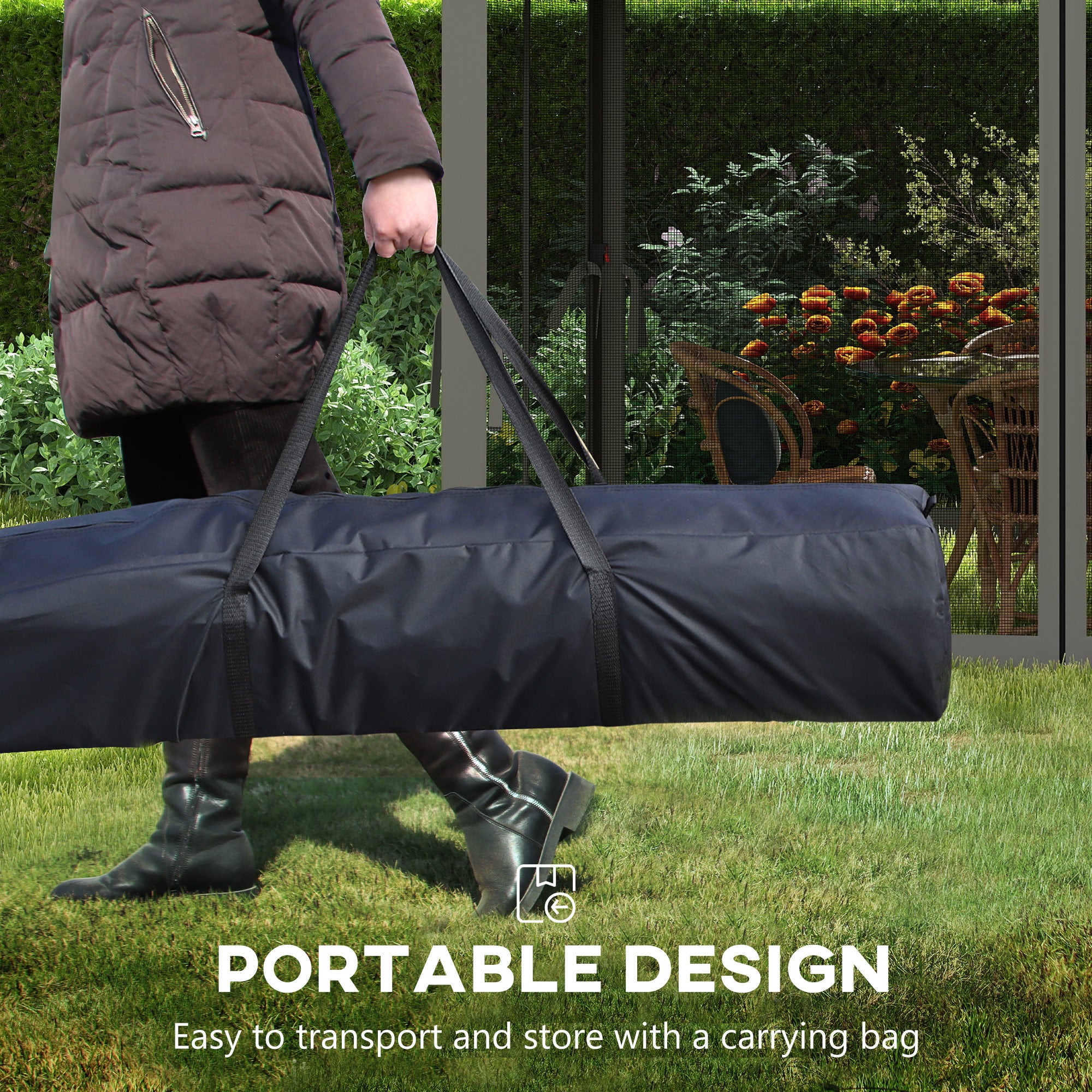Outsunny 3 x 3(m) Pop Up Gazebo, Double-roof Garden Tent with Netting and Carry Bag, Party Event Shelter for Outdoor Patio, Dark Grey